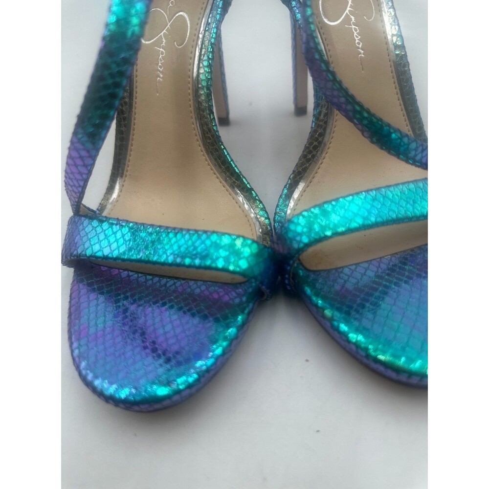 Jessica Simpson Iridescent Metallic Snakeskin Ankle Strap Heels Stilettos Sz 8M - Picture 3 of 8